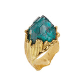 Roland Schad Rough Dioptase 18 Carat Yellow Gold Granite Ring